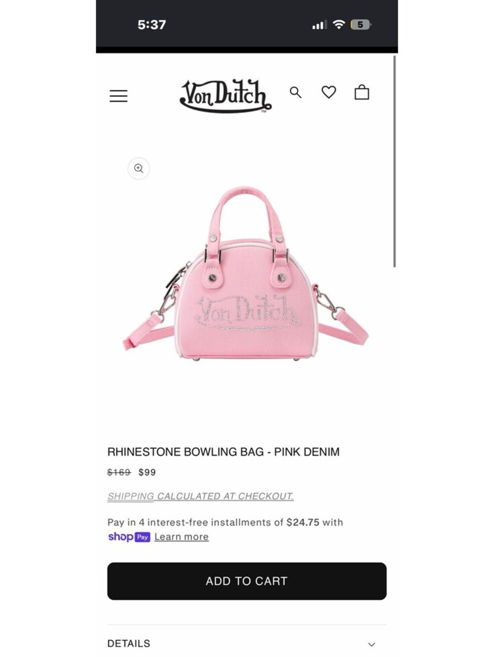 NWT Von Dutch Pink Rhinestone Logo Mini Bowler Satchel Crossbody Bag